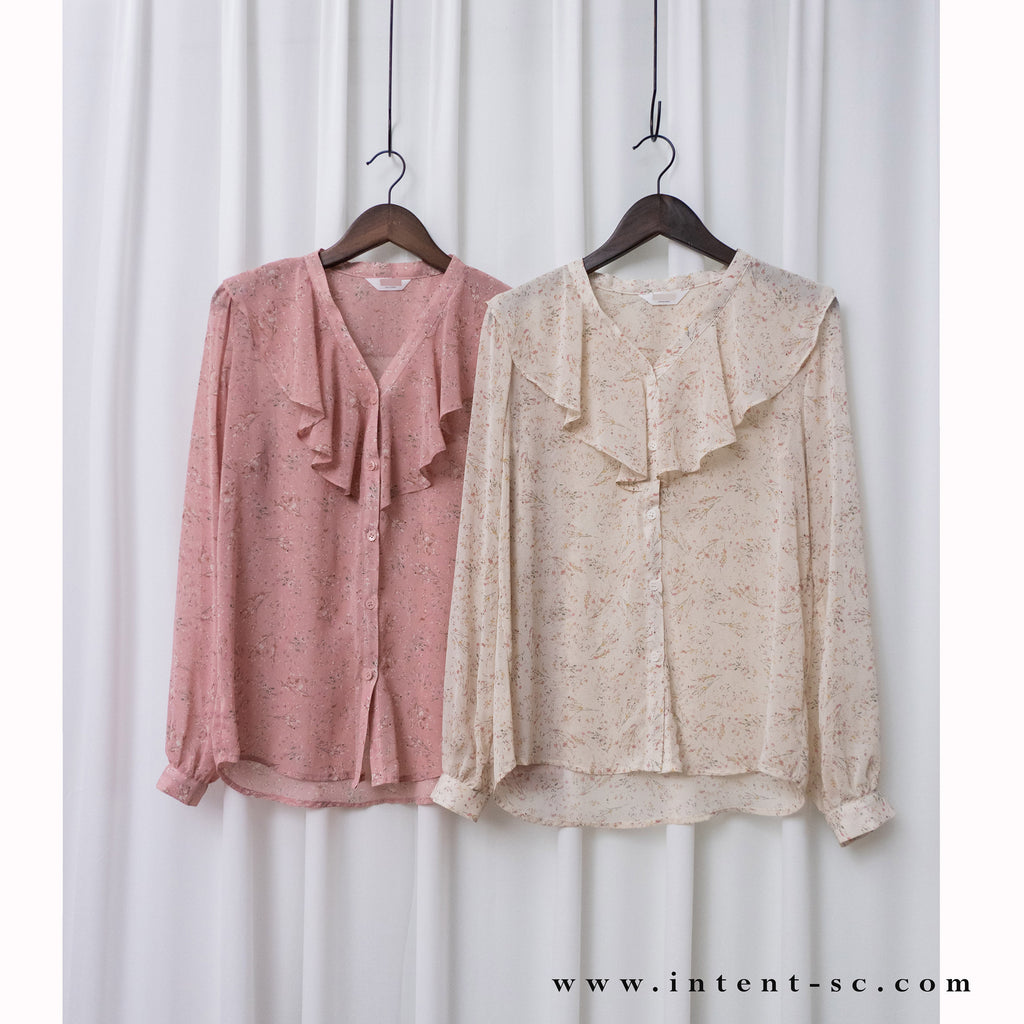 Ruffle Floral 氧氣感花枝飄飄領口, Blouse/ BU8890 (white sold out)