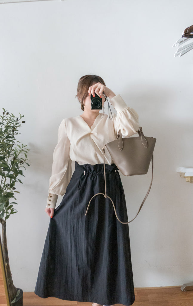 Twist V 小復古高質感扭紋領口, Blouse/ BU8859 (lightbeige sold out)