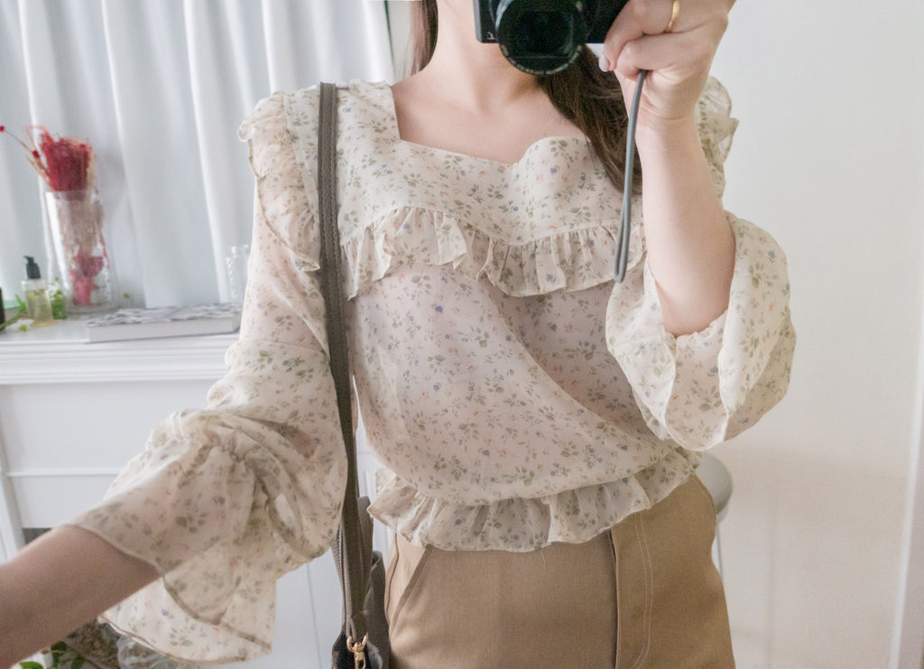 Baby Floral 方領口碎花橡筋花邊衣尾, Blouse/ BU8896