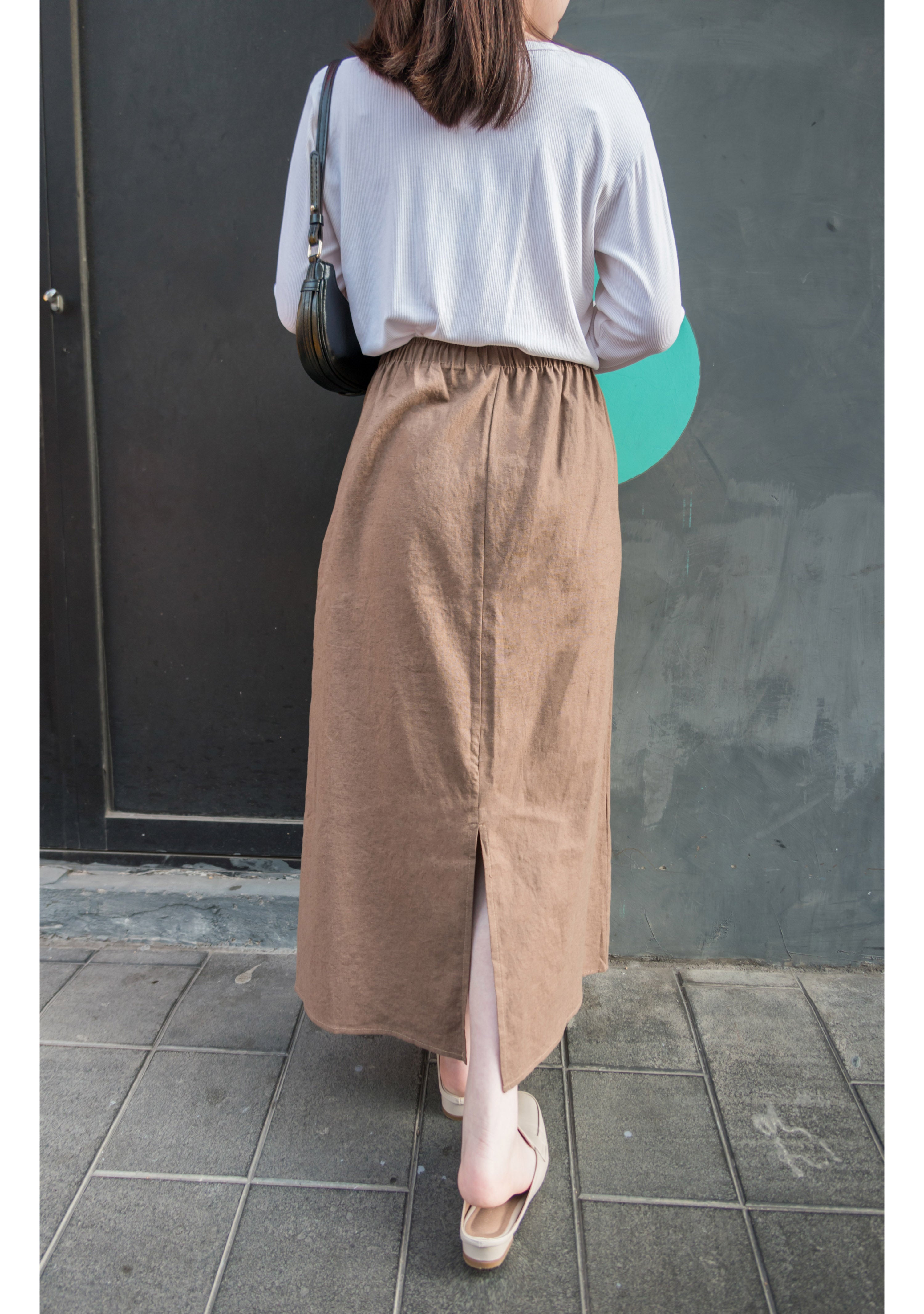 Daily Tone 隨性麻棉口袋傘裙, Skirt/ SK8683 (brown sold out)