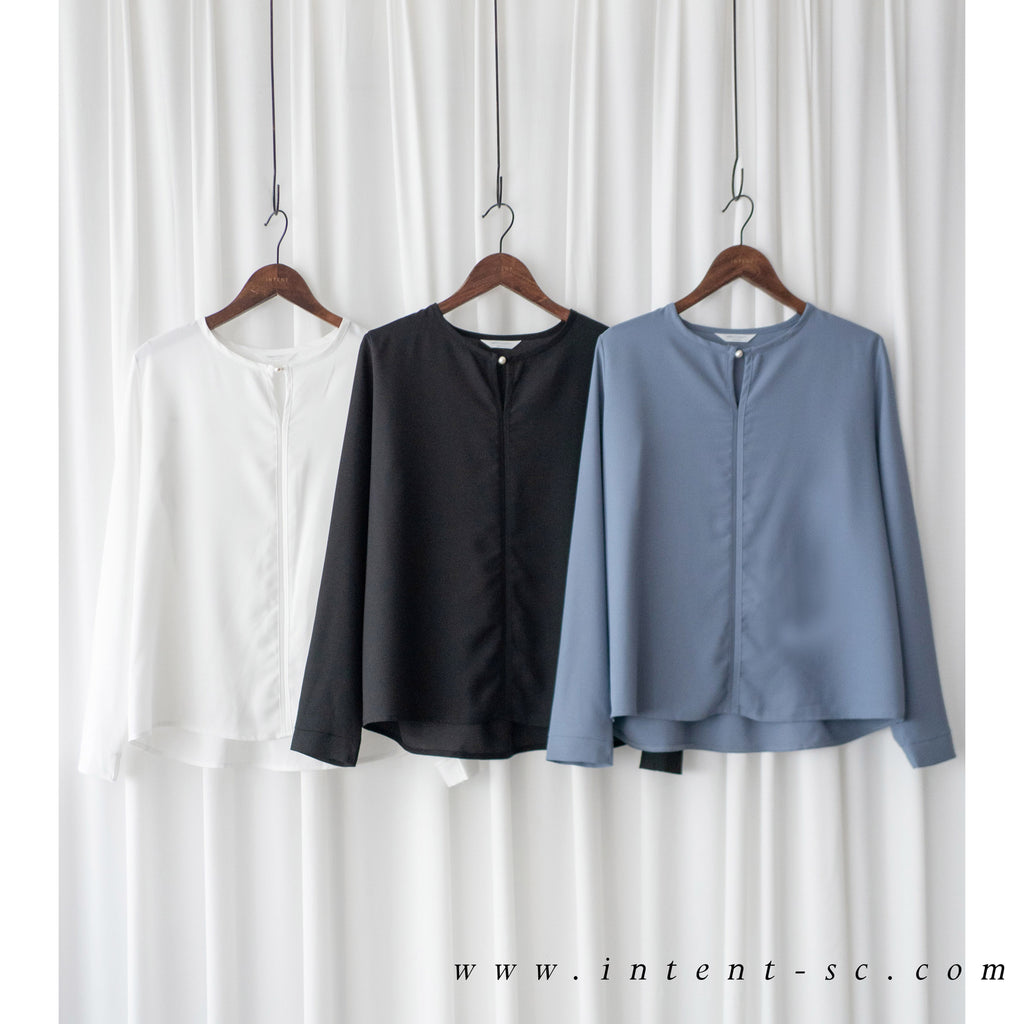 Pearl 合身簡約珍珠鈕扣雪紡, Blouse/ BU8911 (steelblue/white sold out)