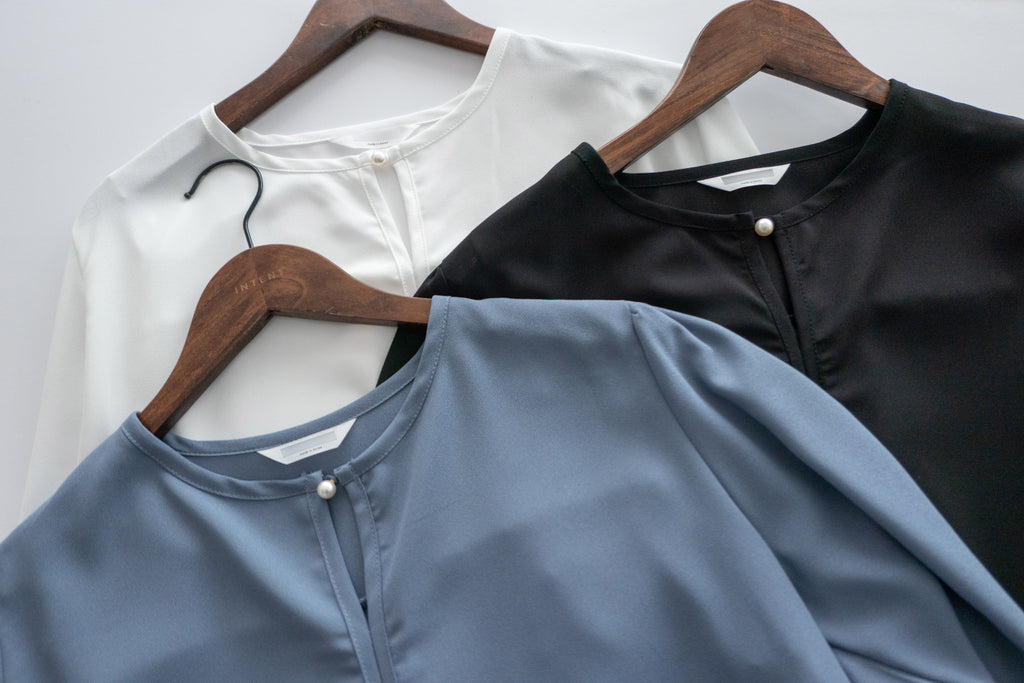 Pearl 合身簡約珍珠鈕扣雪紡, Blouse/ BU8911 (steelblue/white sold out)