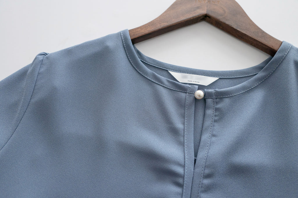 Pearl 合身簡約珍珠鈕扣雪紡, Blouse/ BU8911 (steelblue/white sold out)