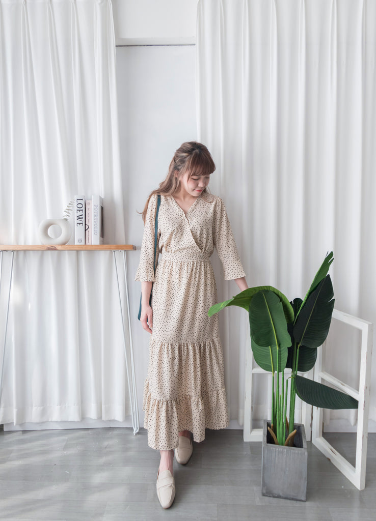 Ruffle Dot 象牙白法式點點疊領後橡筋傘裙, Dress/ DS9189