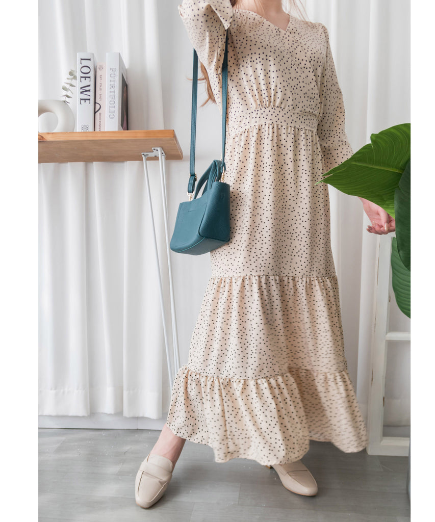 Ruffle Dot 象牙白法式點點疊領後橡筋傘裙, Dress/ DS9189