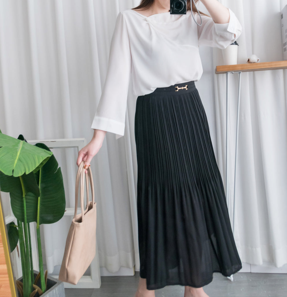 Elegant Buckle 金釦裝飾飄逸雙層細褶, Skirt/ SK8681 (black sold out)