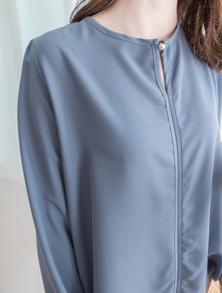 Pearl 合身簡約珍珠鈕扣雪紡, Blouse/ BU8911 (steelblue/white sold out)