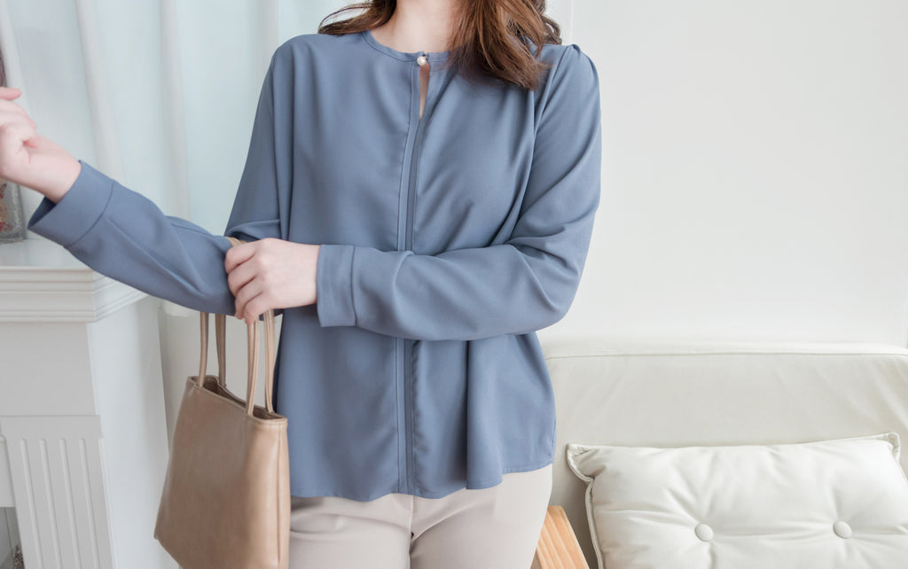 Pearl 合身簡約珍珠鈕扣雪紡, Blouse/ BU8911 (steelblue/white sold out)