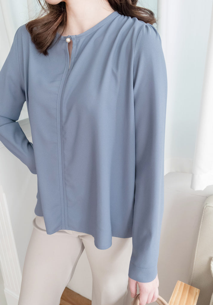 Pearl 合身簡約珍珠鈕扣雪紡, Blouse/ BU8911 (steelblue/white sold out)
