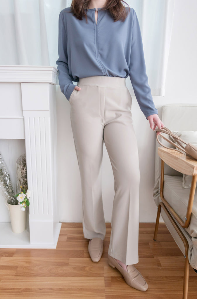 Pearl 合身簡約珍珠鈕扣雪紡, Blouse/ BU8911 (steelblue/white sold out)