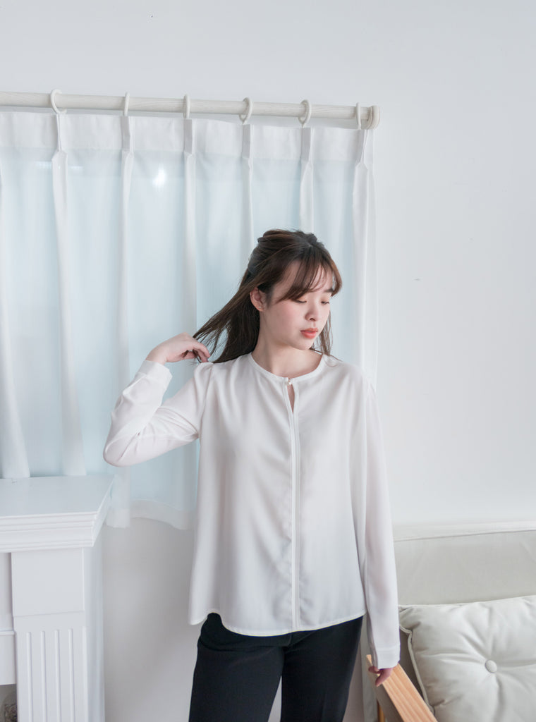 Pearl 合身簡約珍珠鈕扣雪紡, Blouse/ BU8911 (steelblue/white sold out)