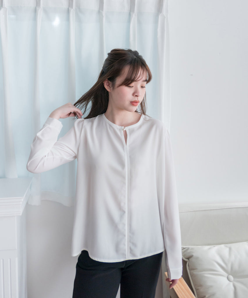 Pearl 合身簡約珍珠鈕扣雪紡, Blouse/ BU8911 (steelblue/white sold out)