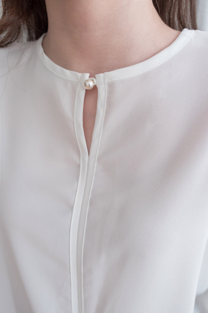 Pearl 合身簡約珍珠鈕扣雪紡, Blouse/ BU8911 (steelblue/white sold out)