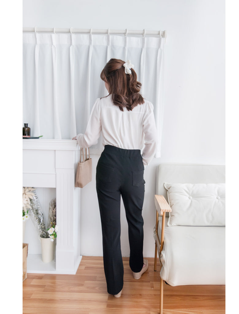 Pearl 合身簡約珍珠鈕扣雪紡, Blouse/ BU8911 (steelblue/white sold out)