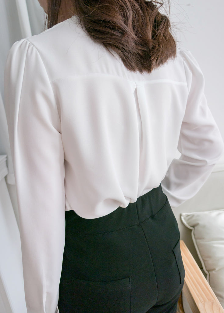 Pearl 合身簡約珍珠鈕扣雪紡, Blouse/ BU8911 (steelblue/white sold out)