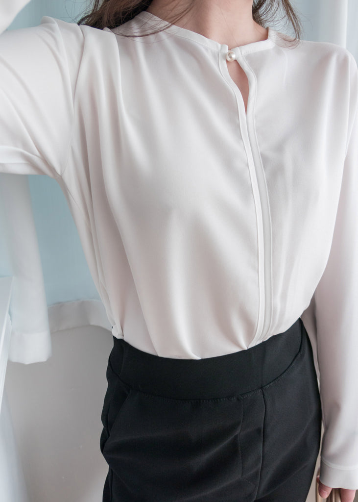 Pearl 合身簡約珍珠鈕扣雪紡, Blouse/ BU8911 (steelblue/white sold out)