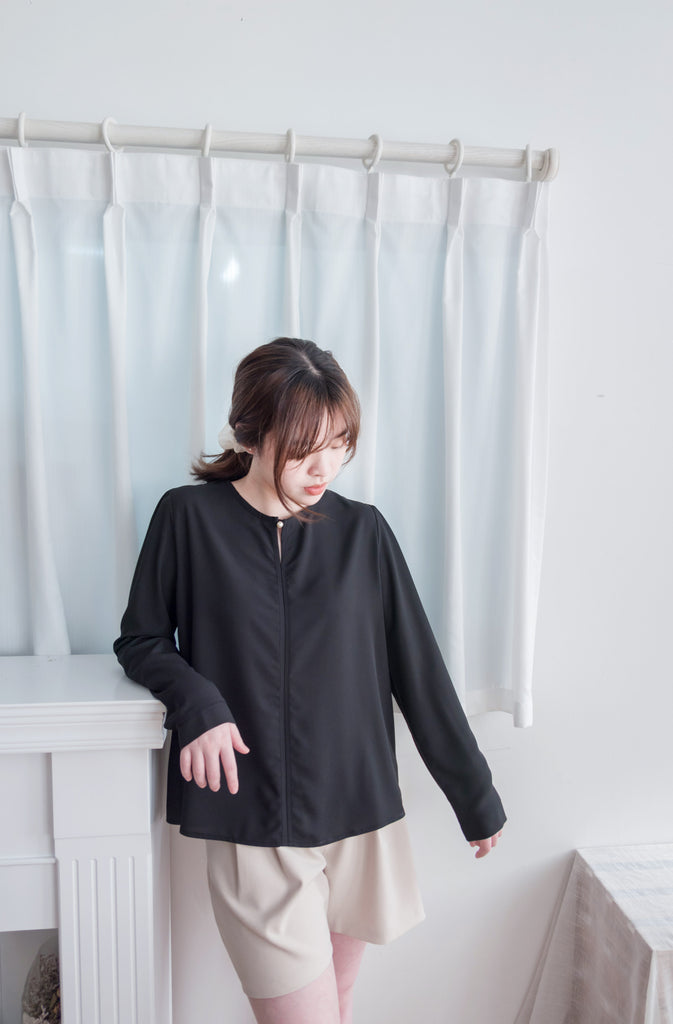 Pearl 合身簡約珍珠鈕扣雪紡, Blouse/ BU8911 (steelblue/white sold out)
