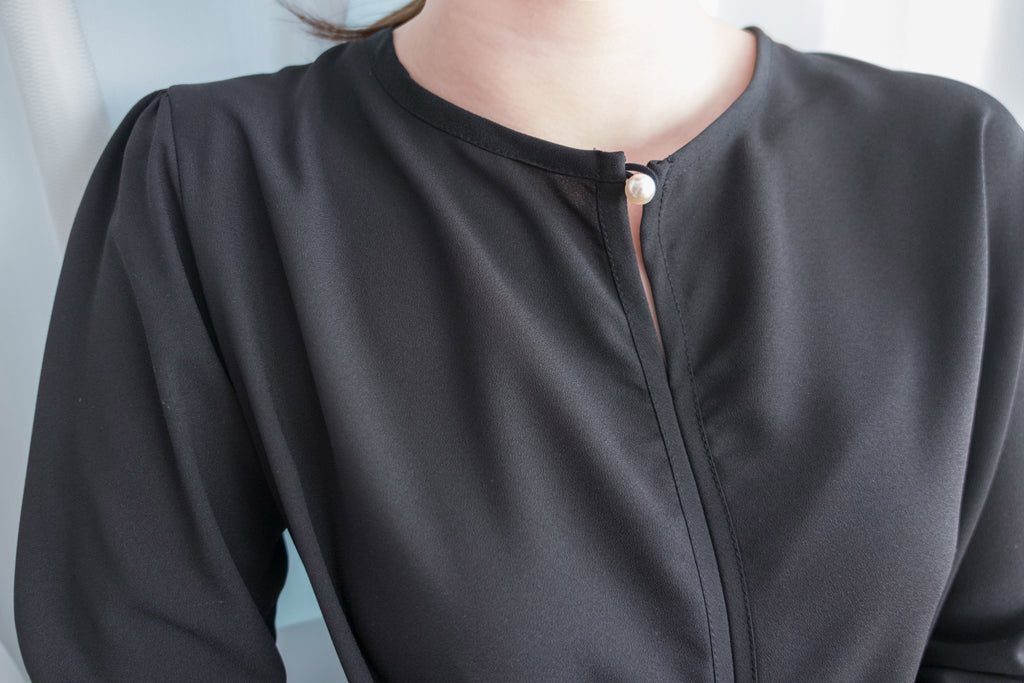 Pearl 合身簡約珍珠鈕扣雪紡, Blouse/ BU8911 (steelblue/white sold out)