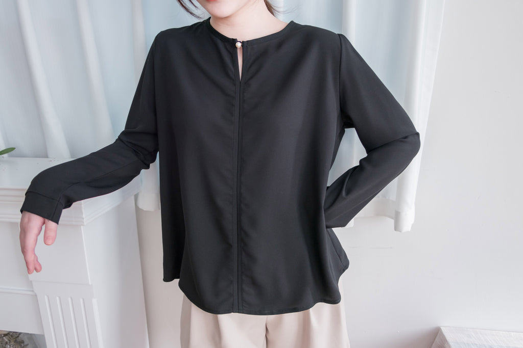 Pearl 合身簡約珍珠鈕扣雪紡, Blouse/ BU8911 (steelblue/white sold out)