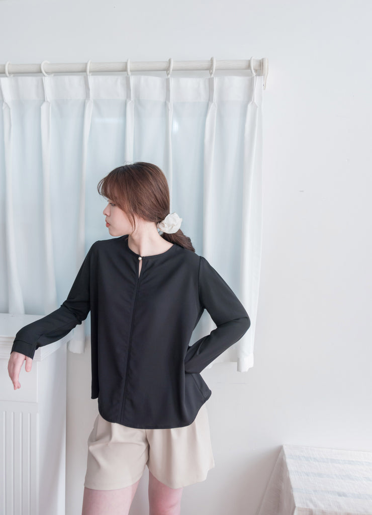 Pearl 合身簡約珍珠鈕扣雪紡, Blouse/ BU8911 (steelblue/white sold out)