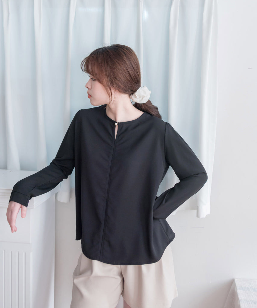 Pearl 合身簡約珍珠鈕扣雪紡, Blouse/ BU8911 (steelblue/white sold out)