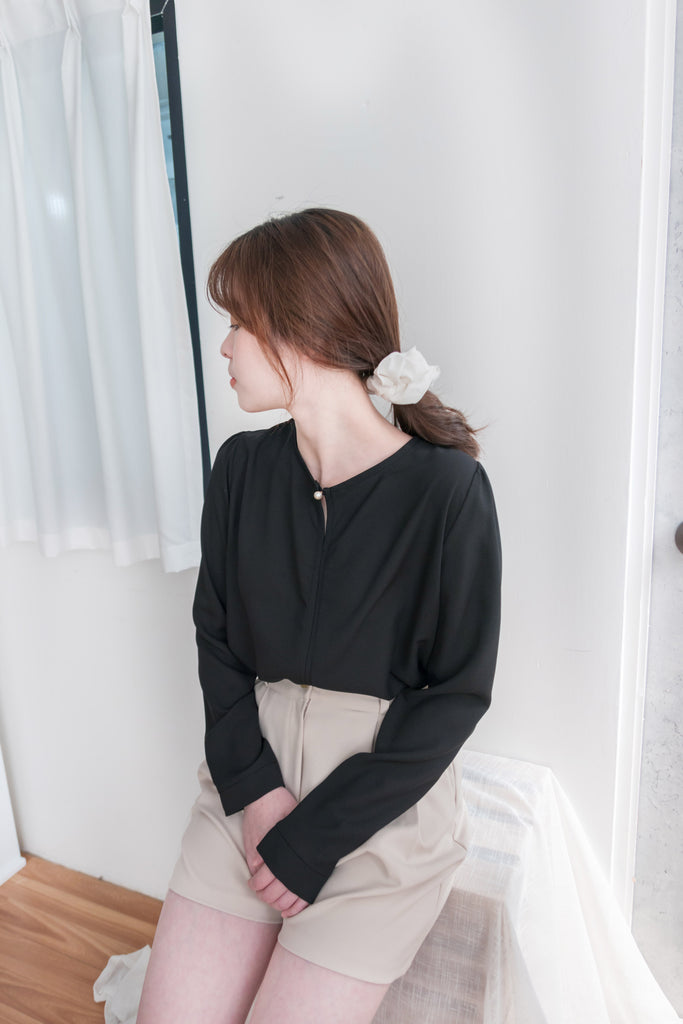 Pearl 合身簡約珍珠鈕扣雪紡, Blouse/ BU8911 (steelblue/white sold out)
