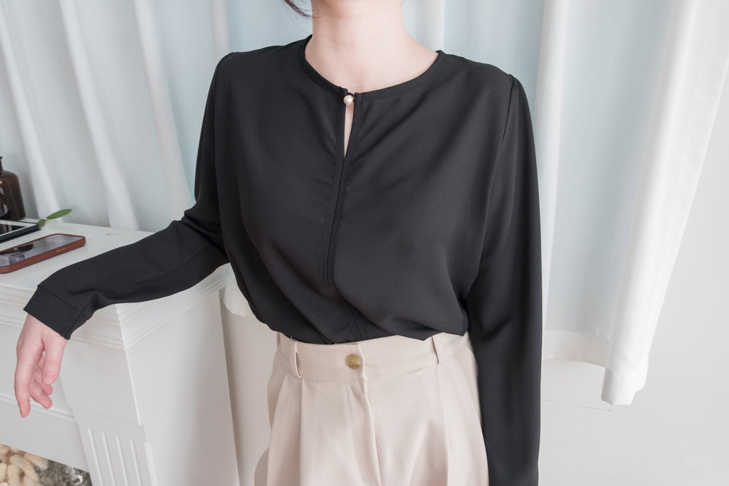 Pearl 合身簡約珍珠鈕扣雪紡, Blouse/ BU8911 (steelblue/white sold out)