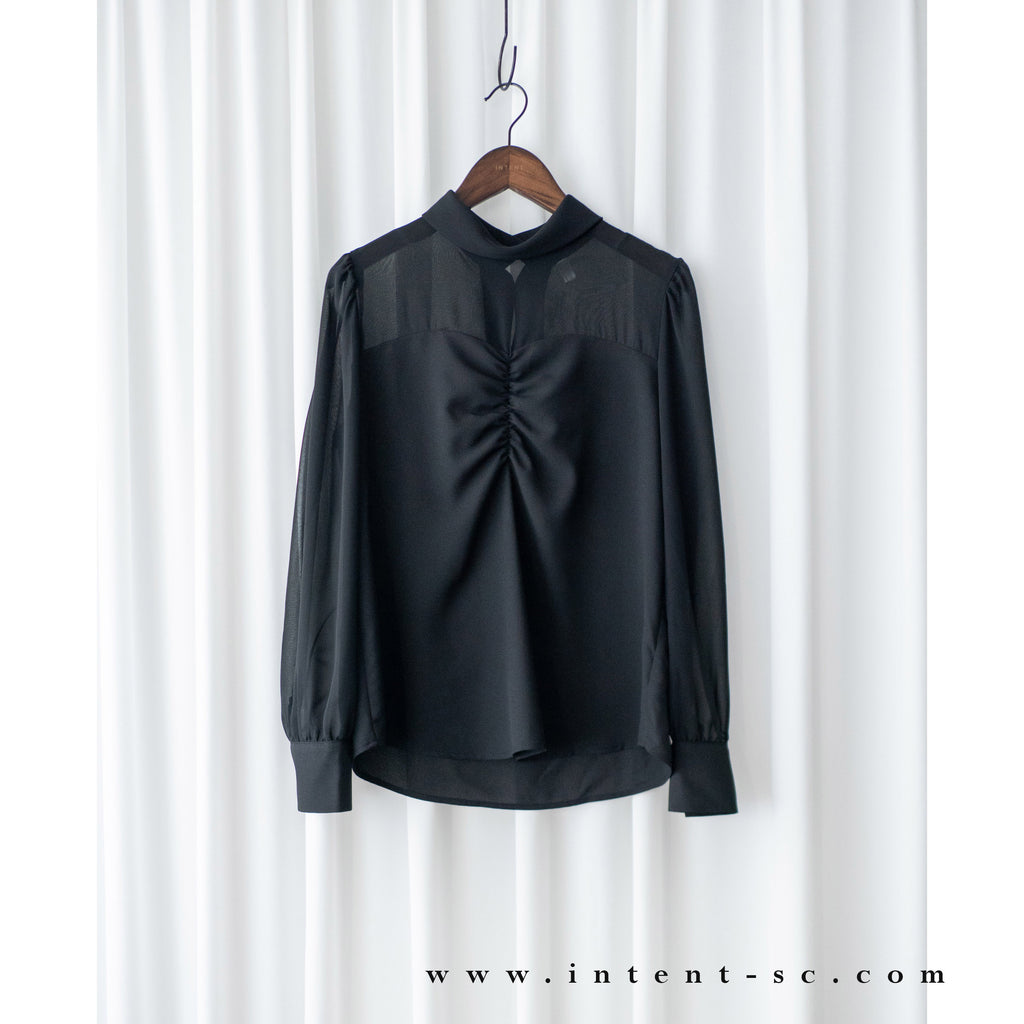 Dating 黑色拼接寬鬆圓領車皺胸口, Blouse/ BU8909