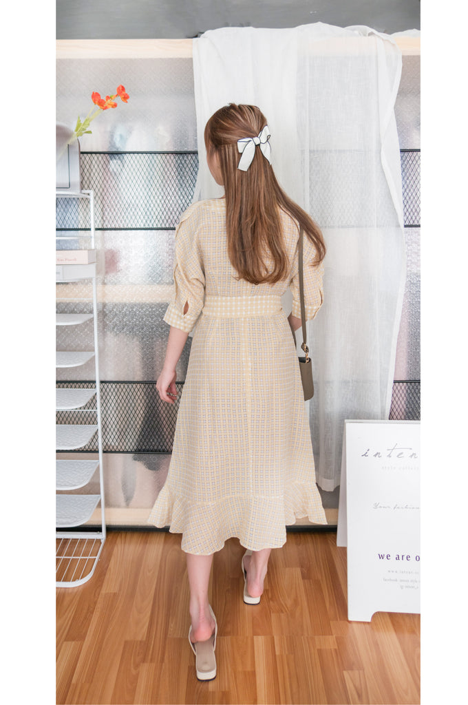 Elegant Check 細緻船領荷葉邊織格紋連身裙, Dress/ DS9193 (light yellow soldout)