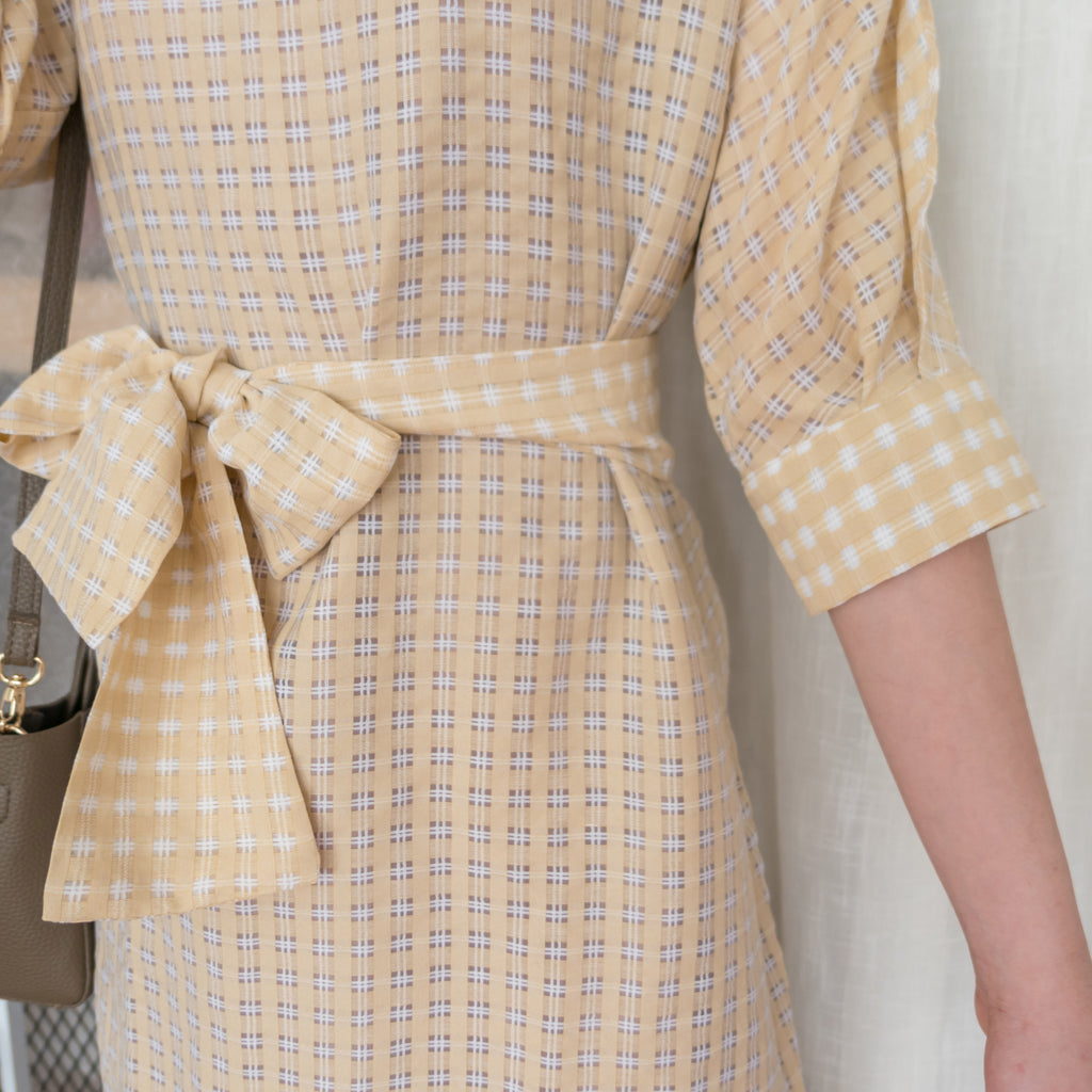 Elegant Check 細緻船領荷葉邊織格紋連身裙, Dress/ DS9193 (light yellow soldout)