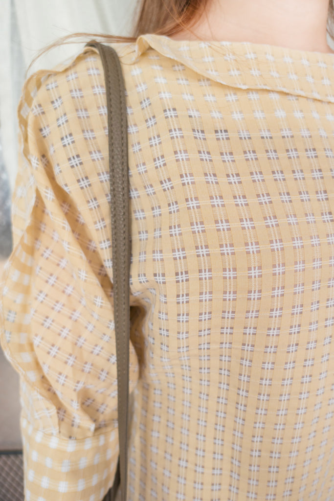 Elegant Check 細緻船領荷葉邊織格紋連身裙, Dress/ DS9193 (light yellow soldout)
