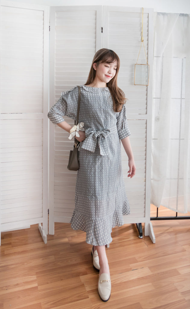 Elegant Check 細緻船領荷葉邊織格紋連身裙, Dress/ DS9193 (light yellow soldout)