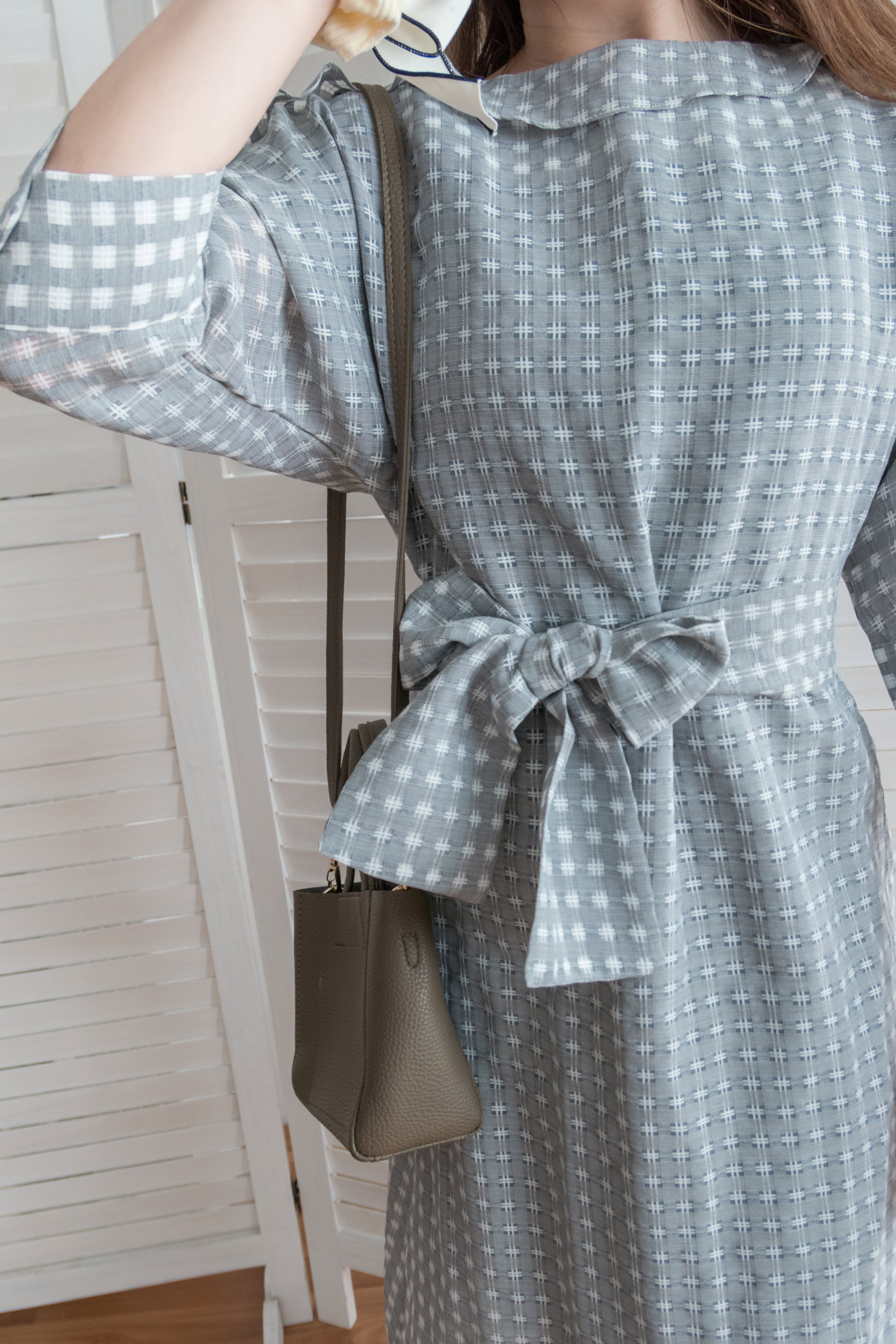 Elegant Check 細緻船領荷葉邊織格紋連身裙, Dress/ DS9193 (light yellow soldout)