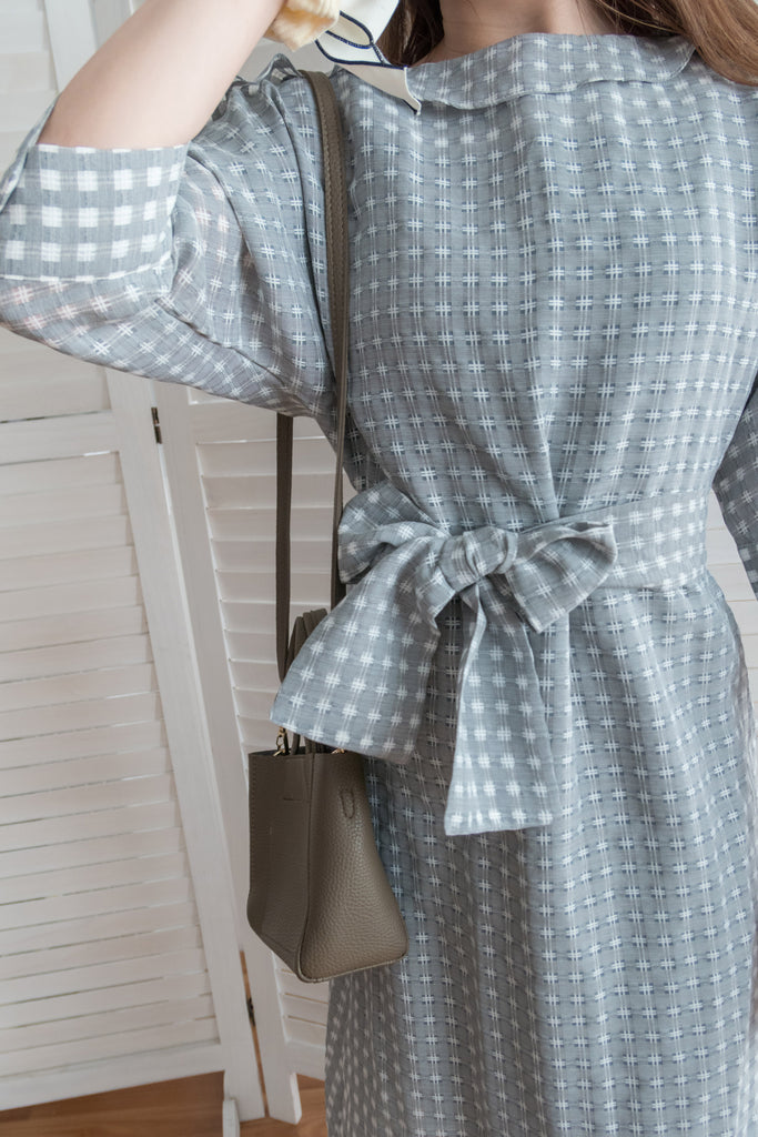 Elegant Check 細緻船領荷葉邊織格紋連身裙, Dress/ DS9193 (light yellow soldout)