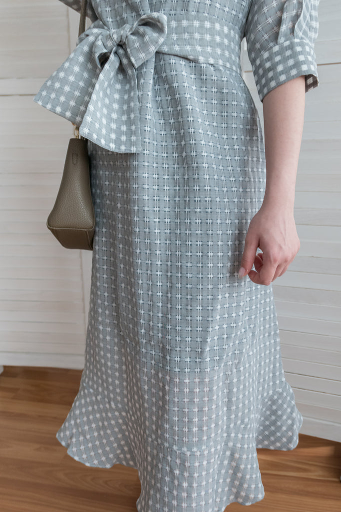 Elegant Check 細緻船領荷葉邊織格紋連身裙, Dress/ DS9193 (light yellow soldout)