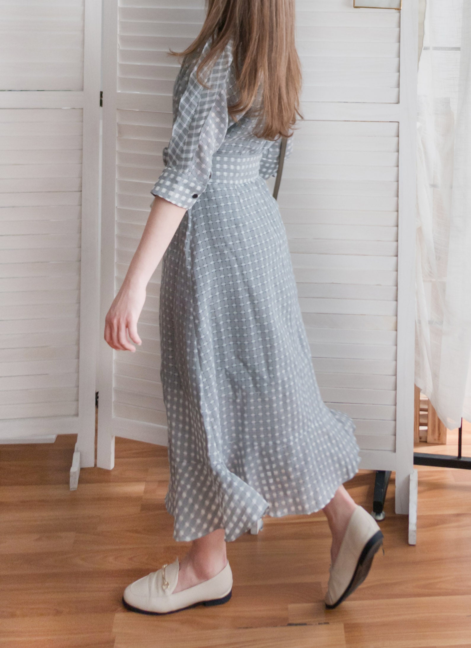 Elegant Check 細緻船領荷葉邊織格紋連身裙, Dress/ DS9193 (light yellow soldout)