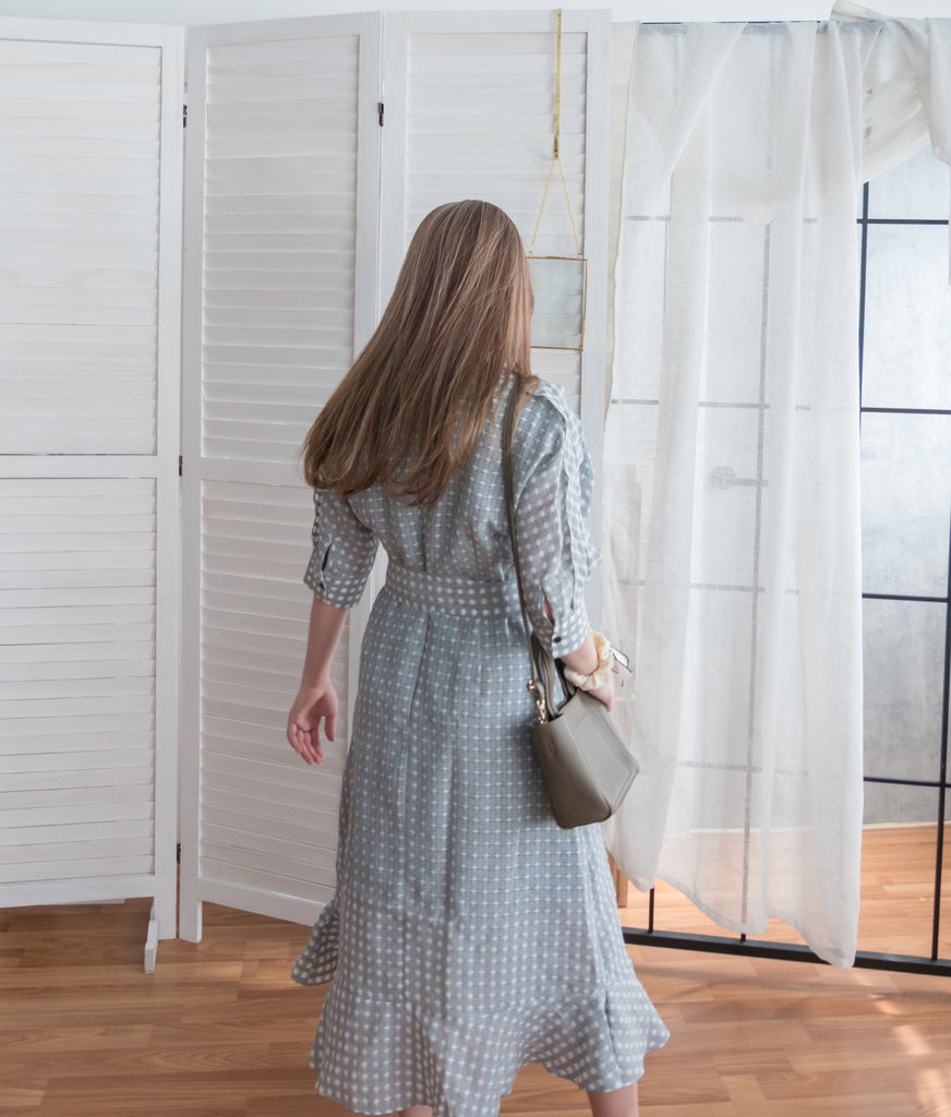 Elegant Check 細緻船領荷葉邊織格紋連身裙, Dress/ DS9193 (light yellow soldout)
