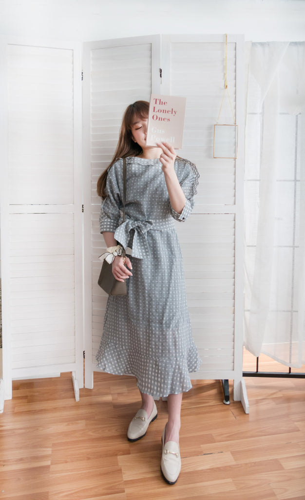 Elegant Check 細緻船領荷葉邊織格紋連身裙, Dress/ DS9193 (light yellow soldout)