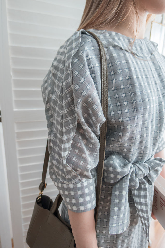 Elegant Check 細緻船領荷葉邊織格紋連身裙, Dress/ DS9193 (light yellow soldout)