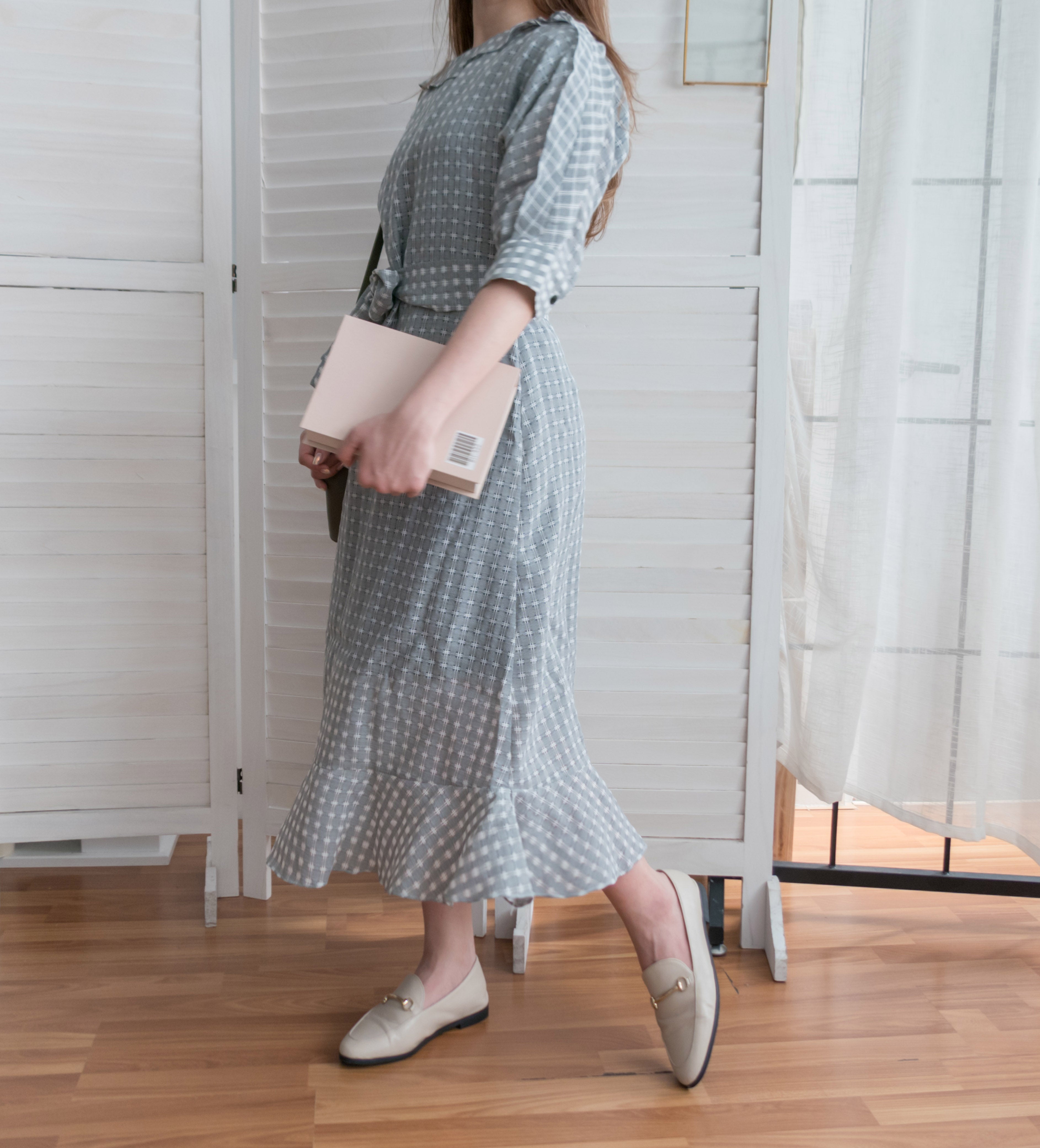 Elegant Check 細緻船領荷葉邊織格紋連身裙, Dress/ DS9193 (light yellow soldout)