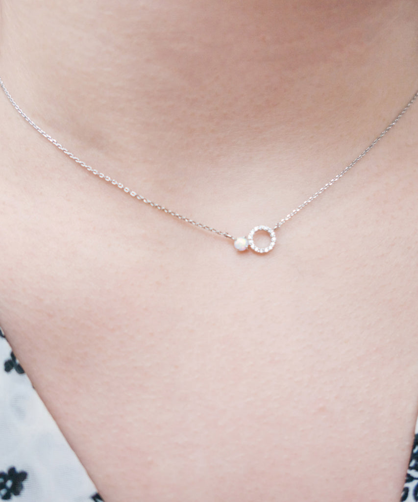 Moon Stone & Oval Crystal, Necklace/ NL8149