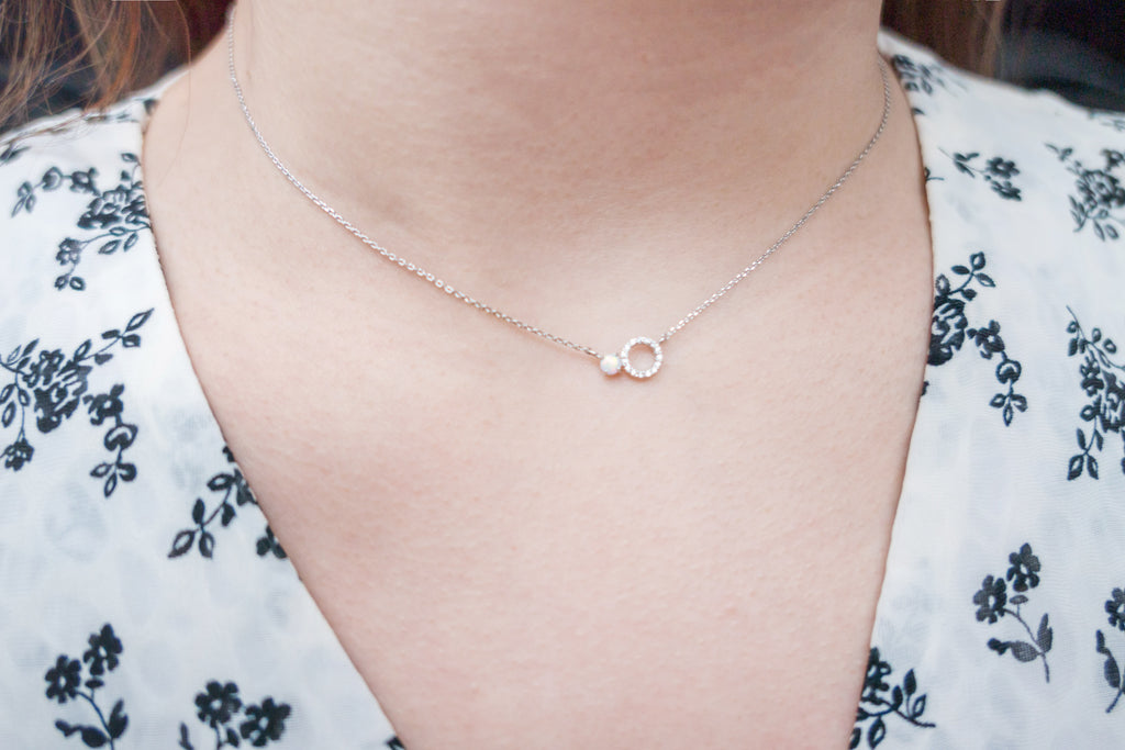 Moon Stone & Oval Crystal, Necklace/ NL8149