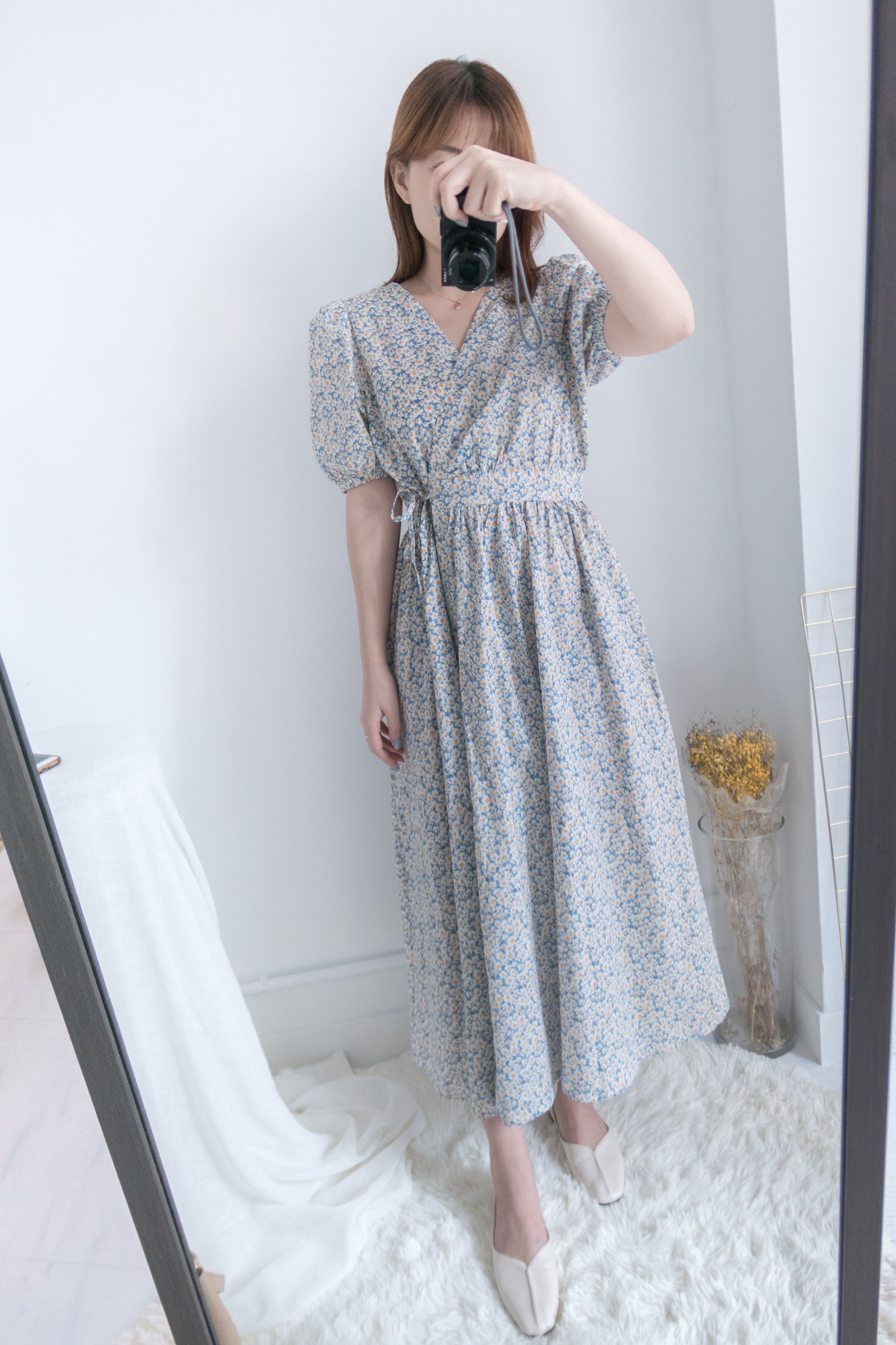 BabyBlue 耀眼藍色粉蝶花假腰帶小蓬裙, Dress/ DS8687