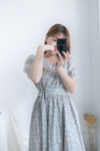 BabyBlue 耀眼藍色粉蝶花假腰帶小蓬裙, Dress/ DS8687