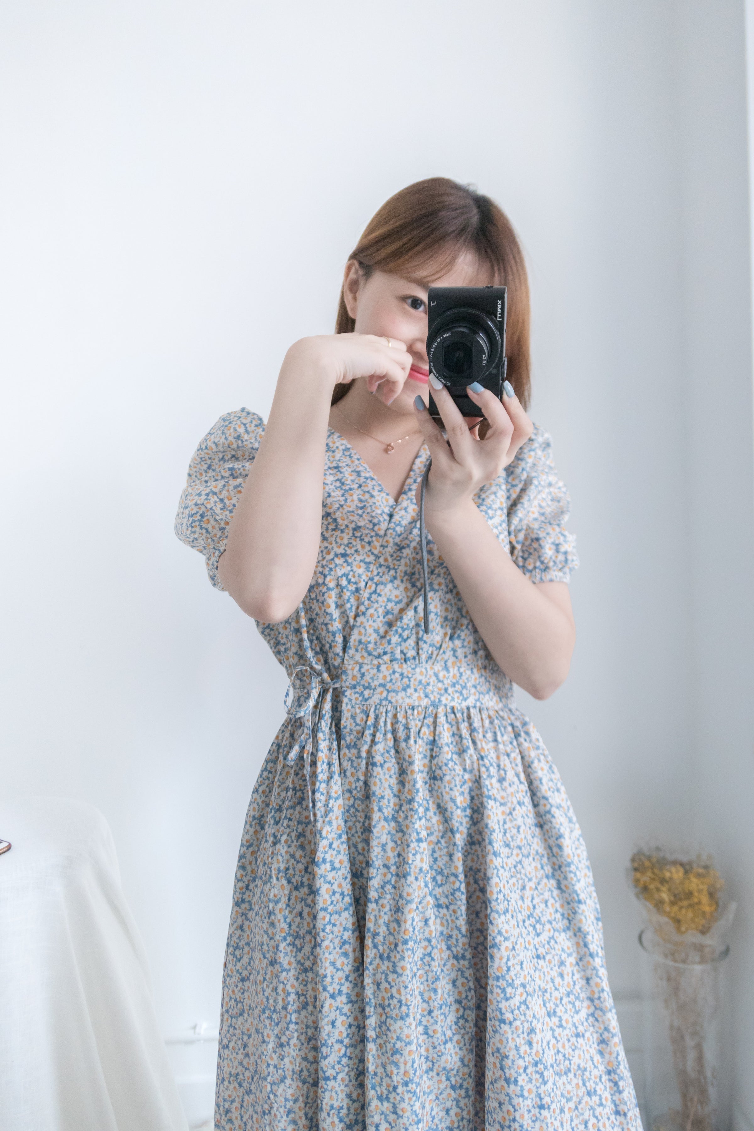 BabyBlue 耀眼藍色粉蝶花假腰帶小蓬裙, Dress/ DS8687