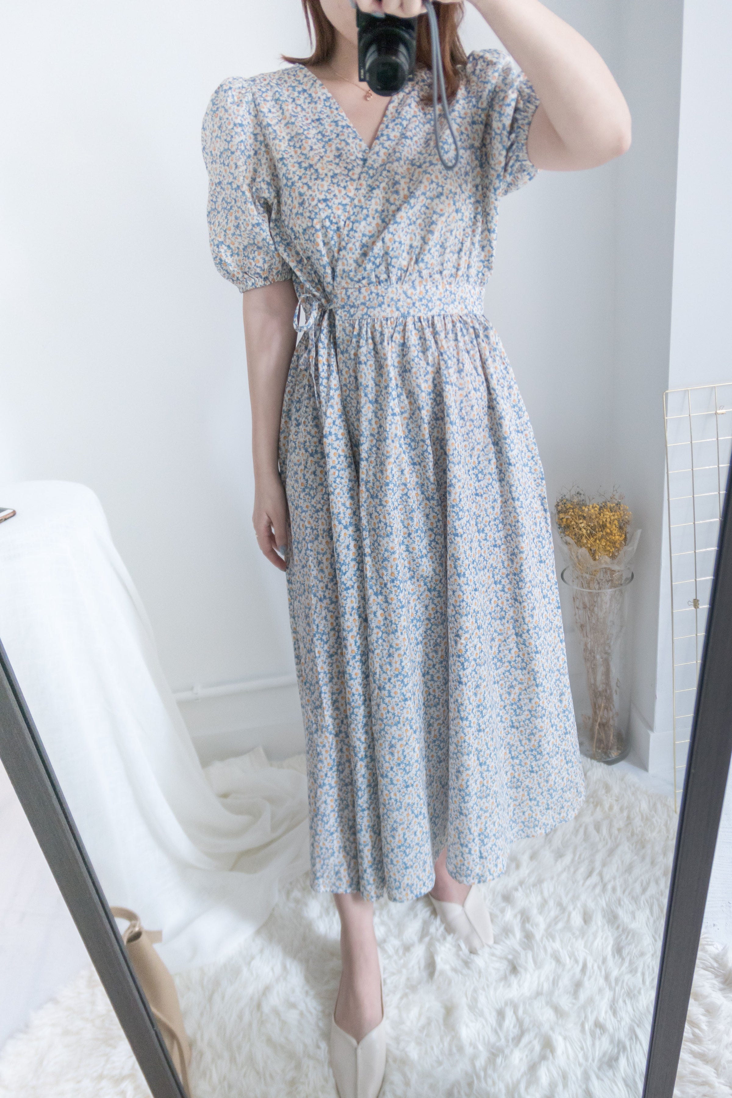 BabyBlue 耀眼藍色粉蝶花假腰帶小蓬裙, Dress/ DS8687