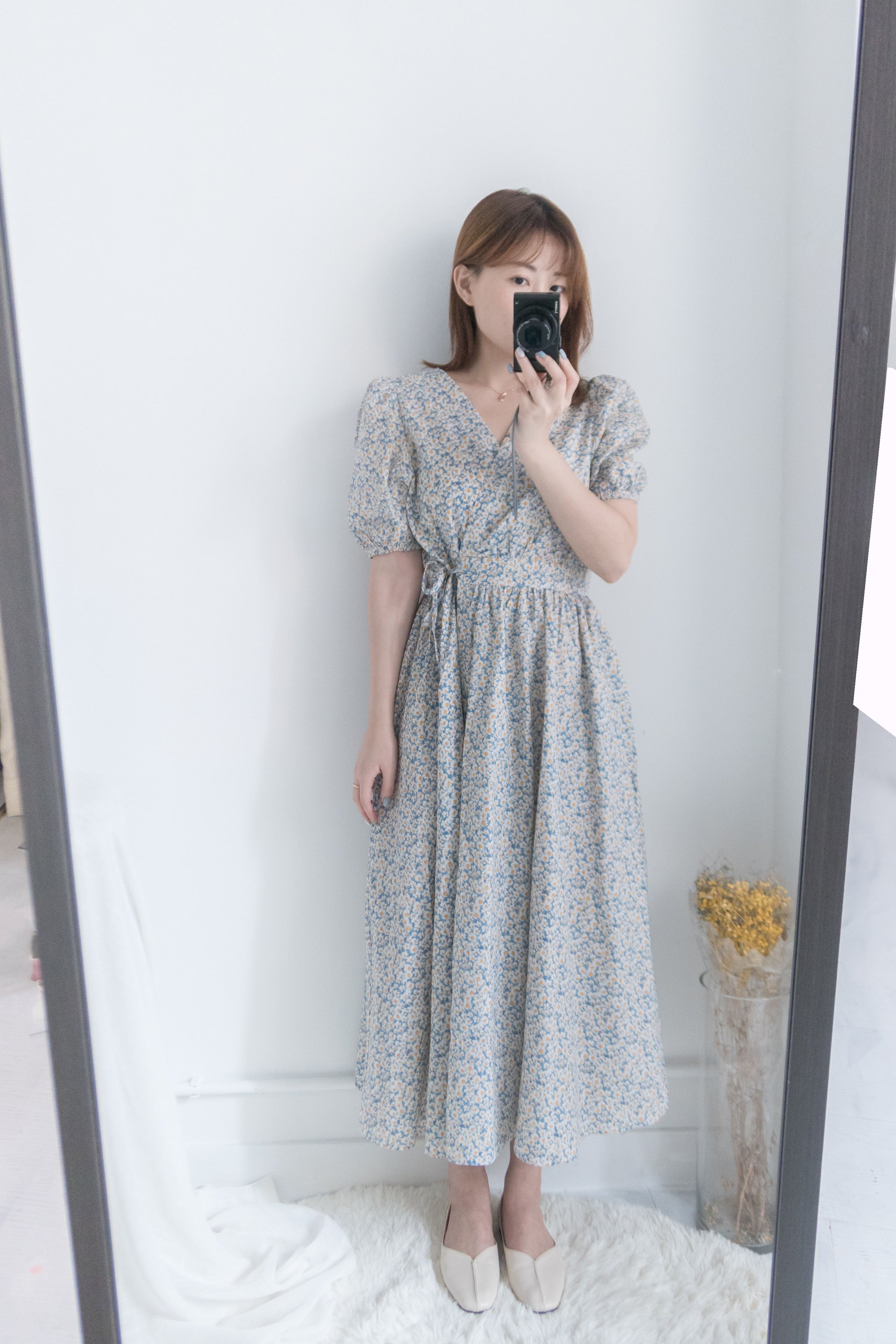 BabyBlue 耀眼藍色粉蝶花假腰帶小蓬裙, Dress/ DS8687