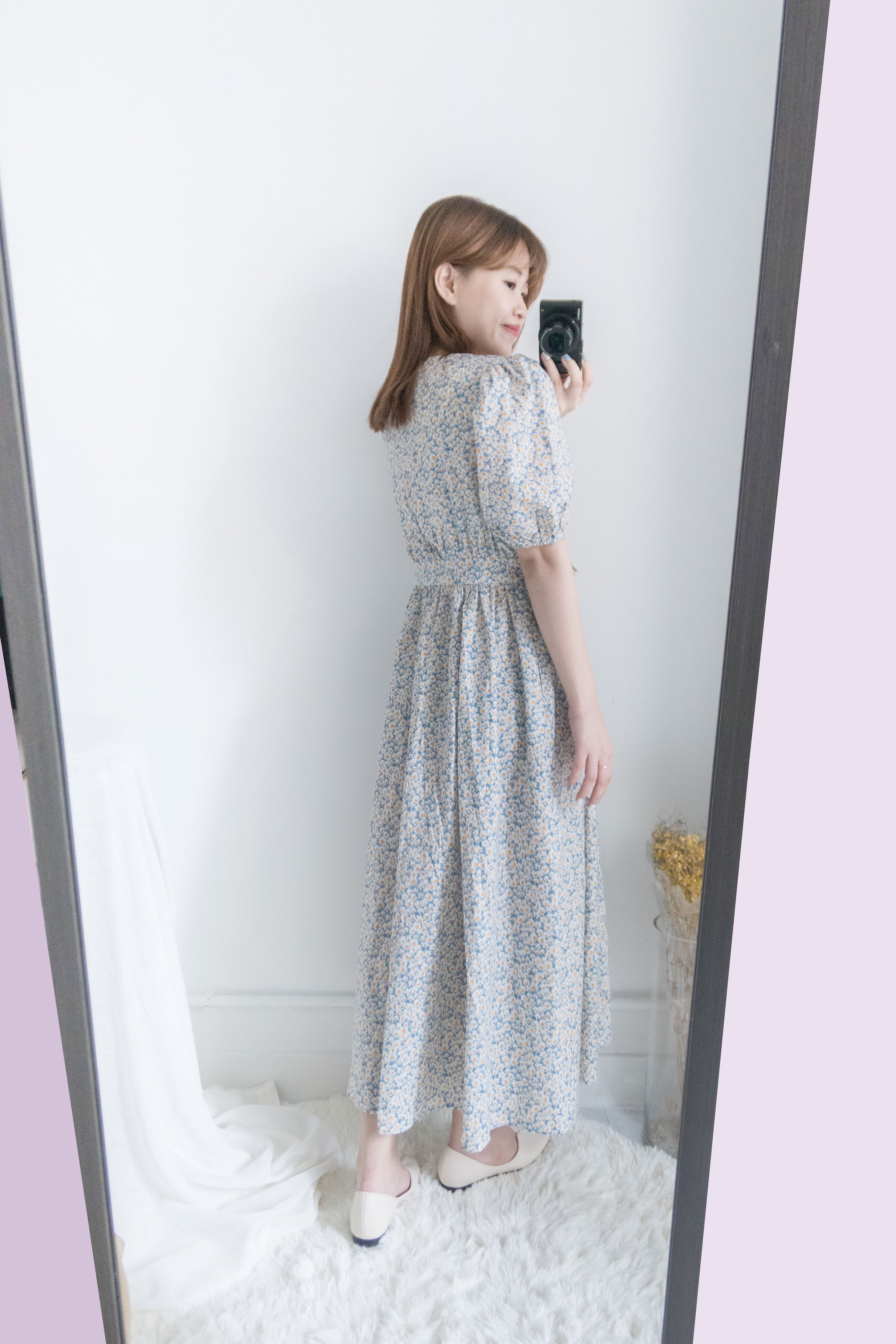 BabyBlue 耀眼藍色粉蝶花假腰帶小蓬裙, Dress/ DS8687