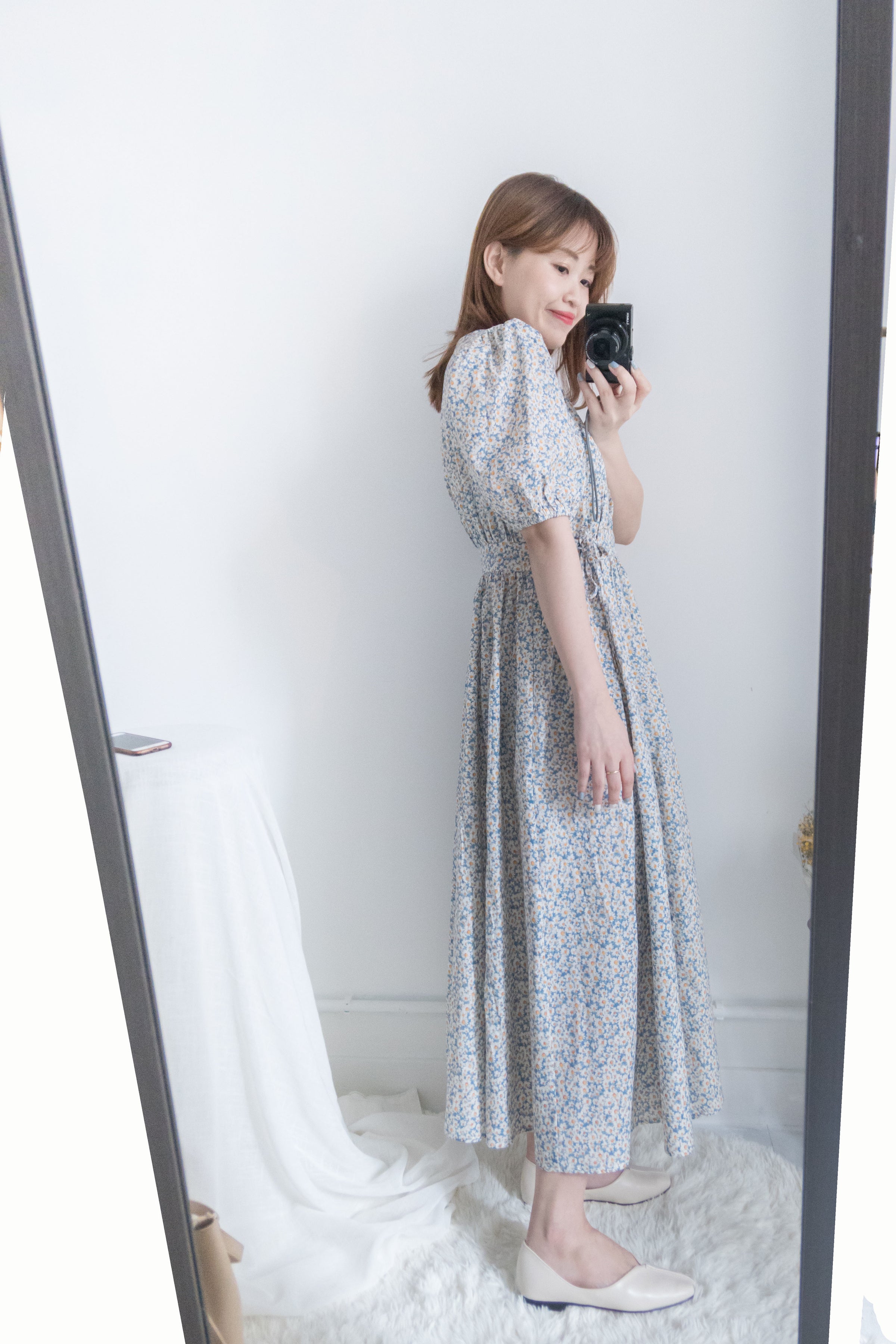 BabyBlue 耀眼藍色粉蝶花假腰帶小蓬裙, Dress/ DS8687