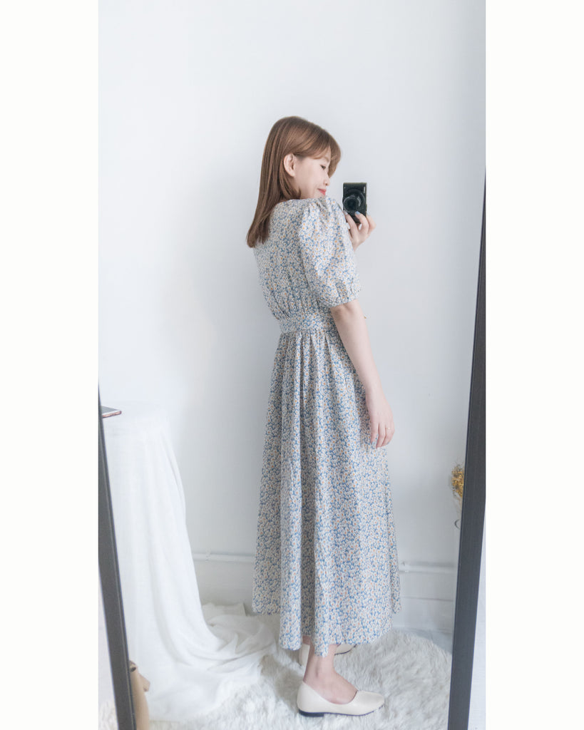 BabyBlue 耀眼藍色粉蝶花假腰帶小蓬裙, Dress/ DS8687